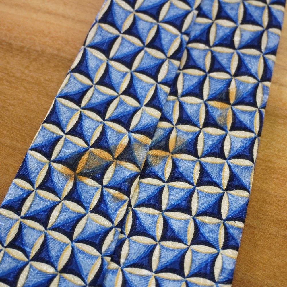 Ermenegildo Zegna Necktie Blue Geometric Silk Made in Italy 4x59 READ